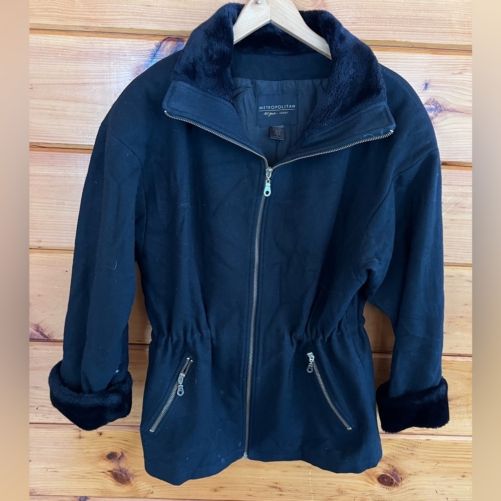 Tiimeless METROPOLITAN New York Wool Blend Lined Zip Up Fur Trim Jacket 4